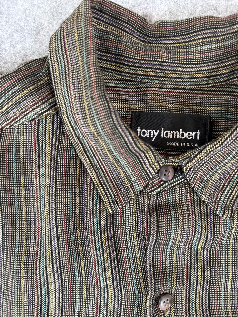 Vintage Tony Lambert Made in USA Woven Striped Button Up Shirt Men's